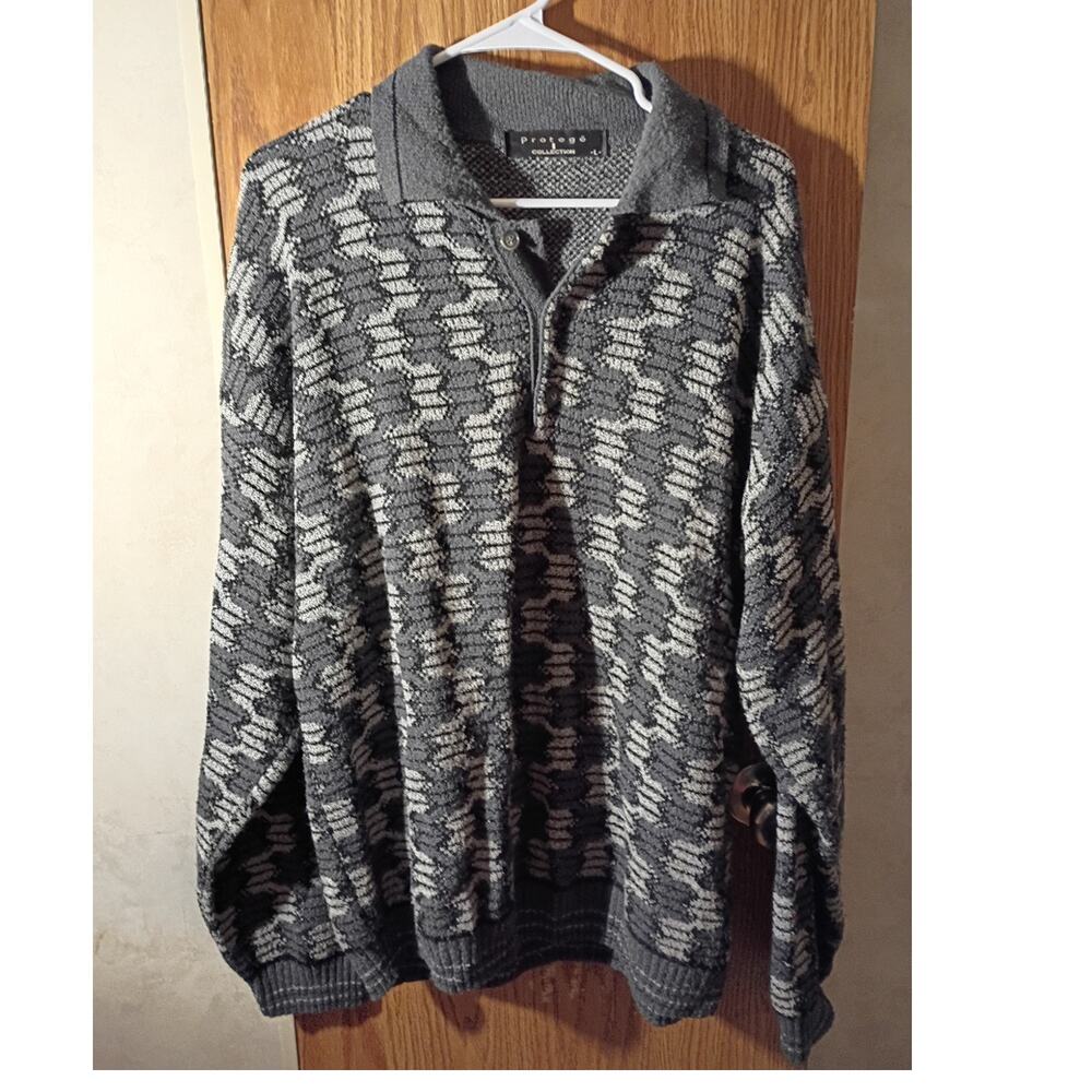Vntg protege mens sweater textured knit abstract 90s dadcore streetwear y2k
